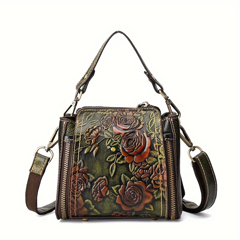 

1 X Embossed Women's Crossbody Bag First Layer Cowhide Shoulder Bag Women's Bag