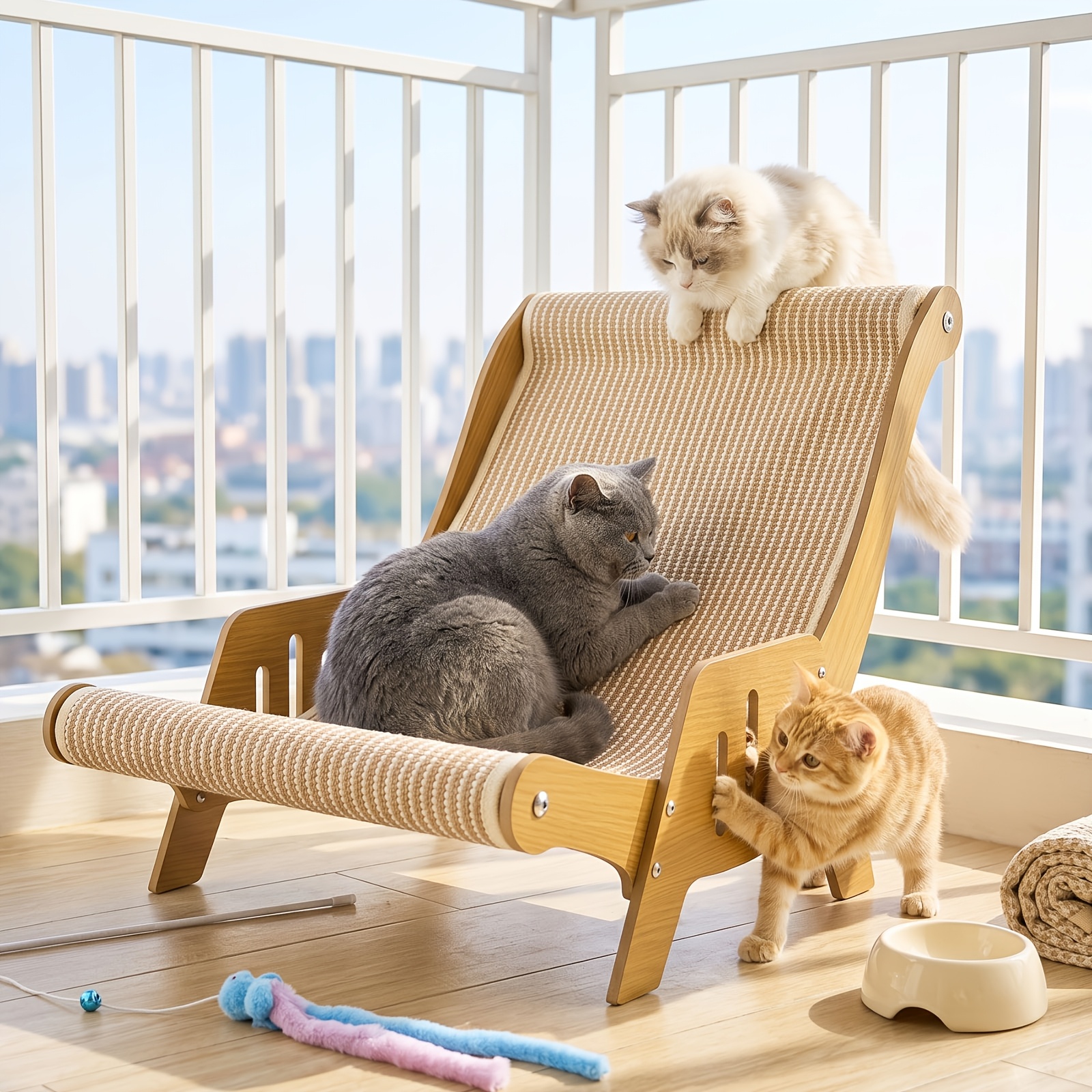 TEMU Rascador Reclinable para Gatos, Tamaño Extra Grande, Anti-Torcedura, Varita de Juguete para Gatos , Alfombra de Sisal Duradera, Área Curva de