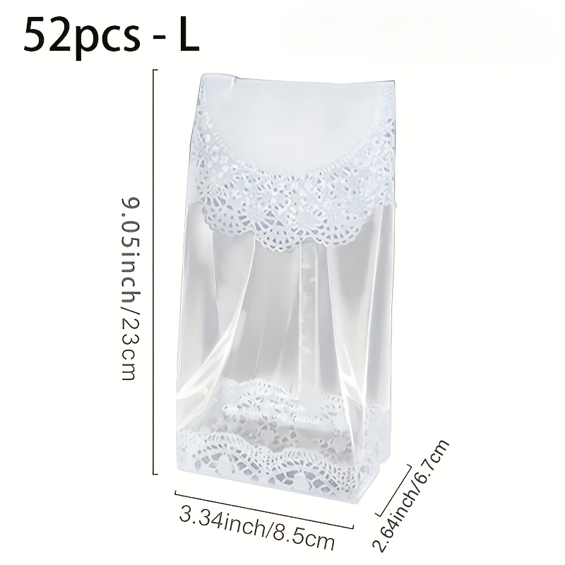 TEMU 52pcs Cookie Bags, Lace Edges Clear Baking Food Bags, Plastic Cellophane Bags For Wedding, Bridal Party, Birthday Party Decor, Candy, Cookie &