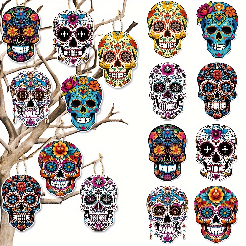 

8pcs Day Of The Dead Party Decor Set - Colorful Hanging Ornaments For Festive Celebrations Day Of The Dead Decorations Memorial Day Party Decorations