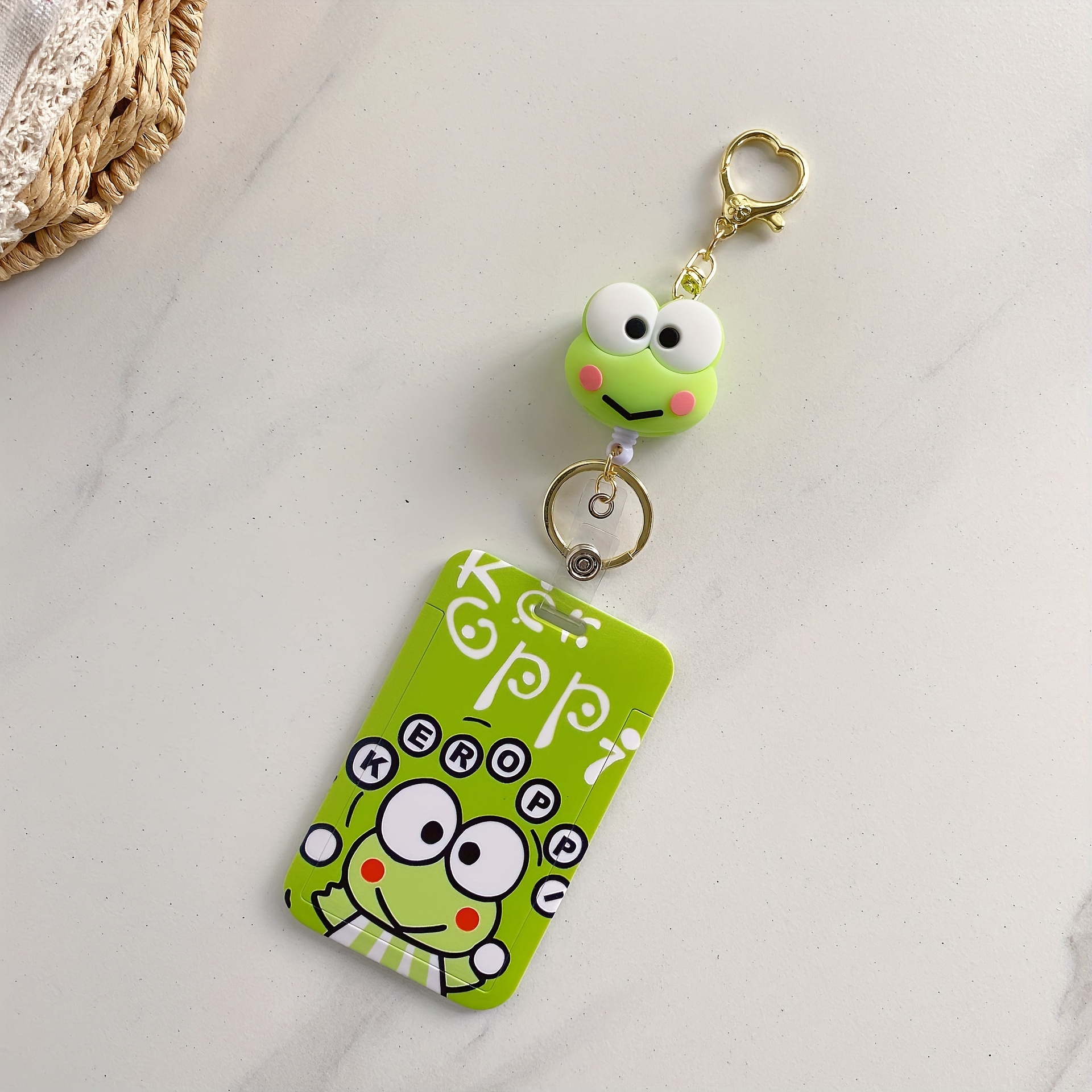 1pc * Keroppi Telescopic ID Badge Holder Keychain Acrylic Badge Reel Name  Tag Clip, Cute Anime Retractable ID Card Holder For Office, School
