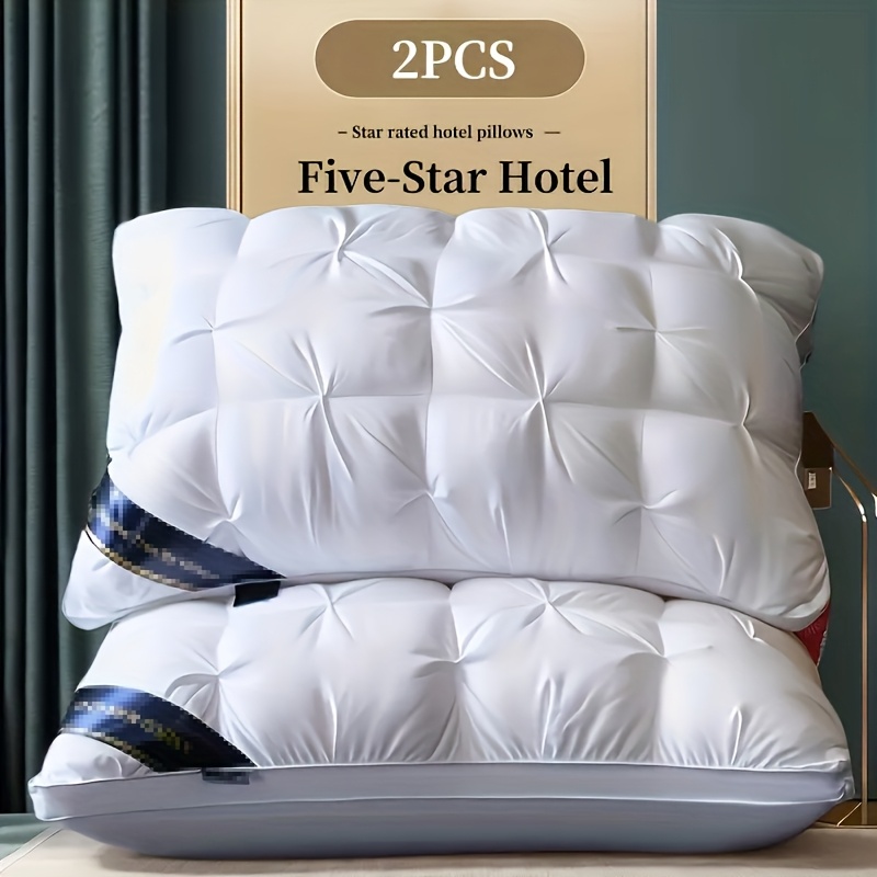 TEMU Set Of 2 Luxury Pillows With 5- Quality (includes Free Filling) Designed For Deep Neck Support, Featuring An White Satin Cover, Filled With 100%