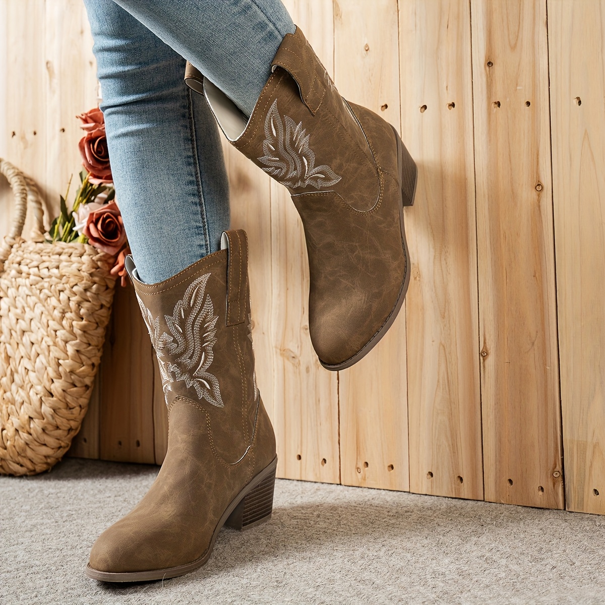 womens slip calf boots thick platform heel pointed toe - Temu Mauritius