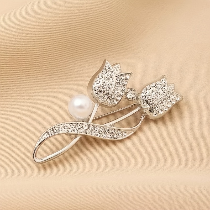 TEMU 1 broche de dorado y plateado de lujo , premium, diamante de , perla, diseño de , accesorio de ropa, regalo para novia