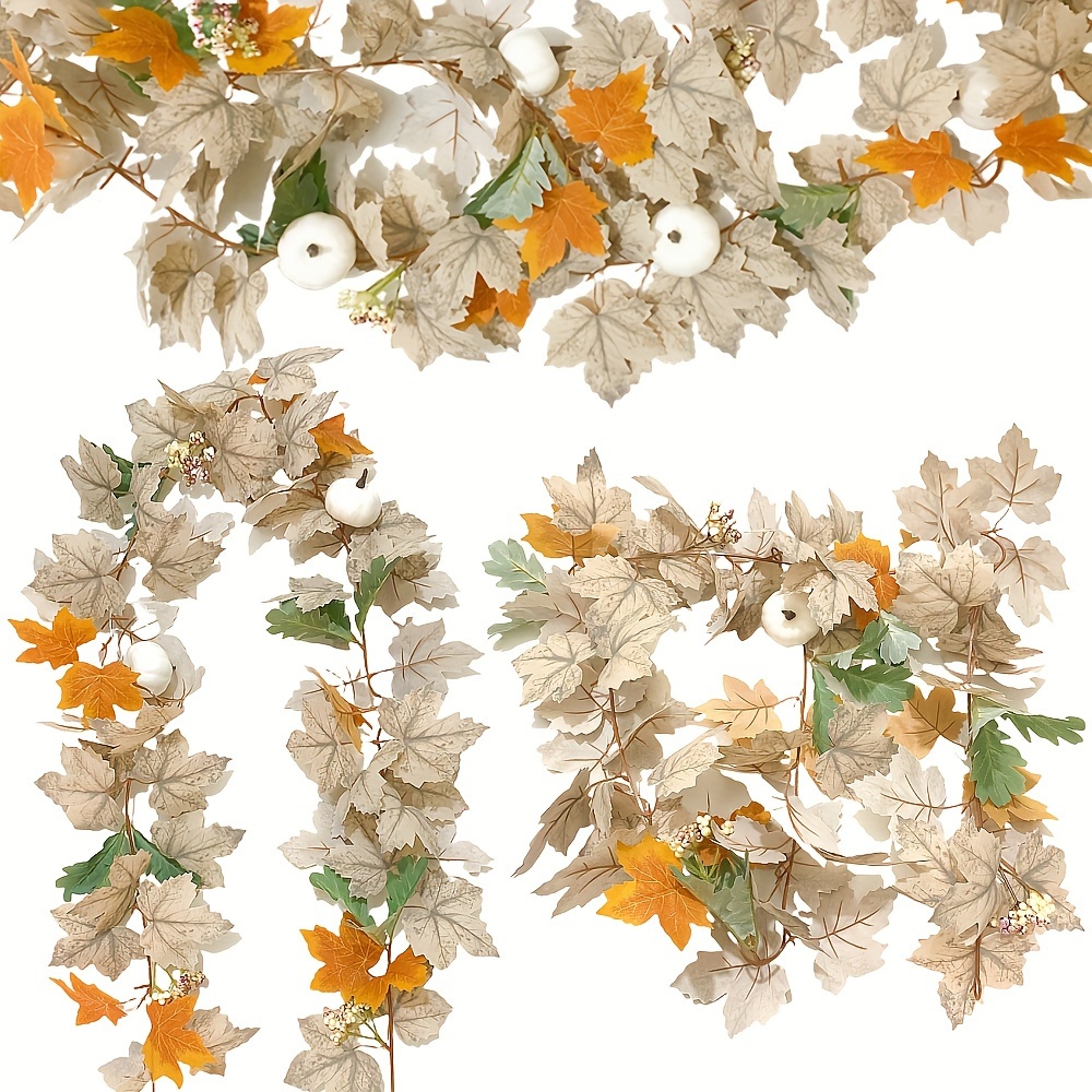 

6ft Autumn Maple Leaf Garland With Pumpkins & Berries - Halloween, Thanksgiving, And Farmhouse Decor | Indoor/outdoor Mantle & Fireplace Accent