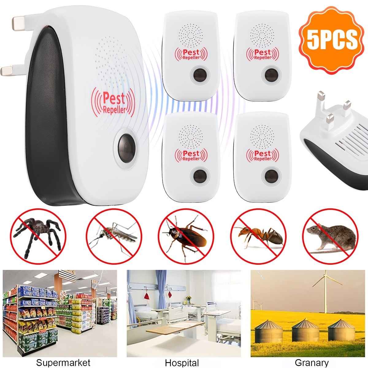 TEMU 5pcs Technology Insect Repellent, Upgraded Mouse And Mouse Repellent, Indoor Insect Repellent, 3 Mode Settings, All Kinds Of Insects, Suitable