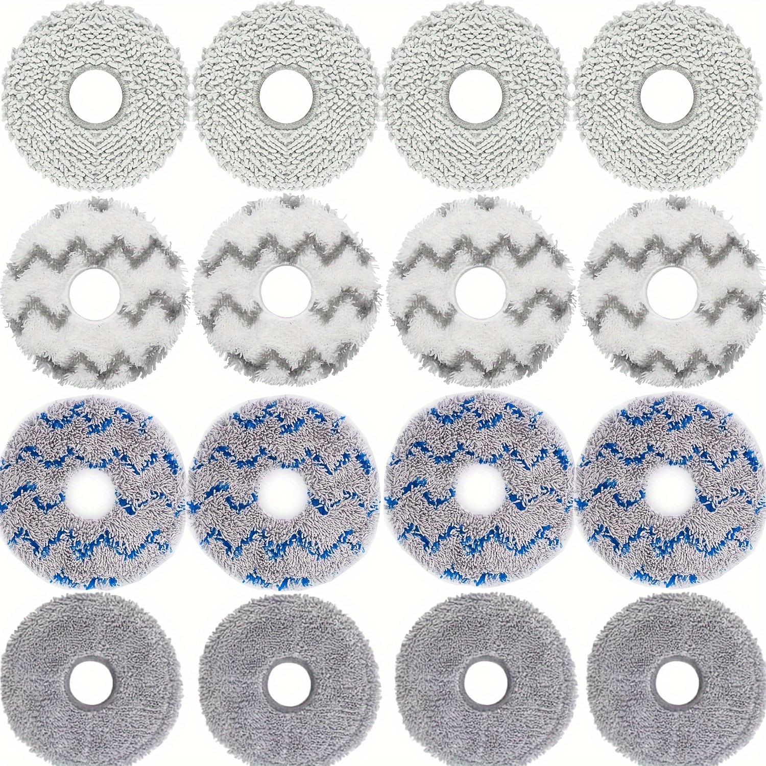 Image of Set Of 16 Replacement Mop Pads Designed For Use With X1 Turbo, X1 Omni, T10 Turbo, T10 Omni, T20 Omni, X2 Omni, , And L10 Ultra, L10s Ultra, L20 Ultra, X40 Ultra, X30 Ultra, X50 Ultra