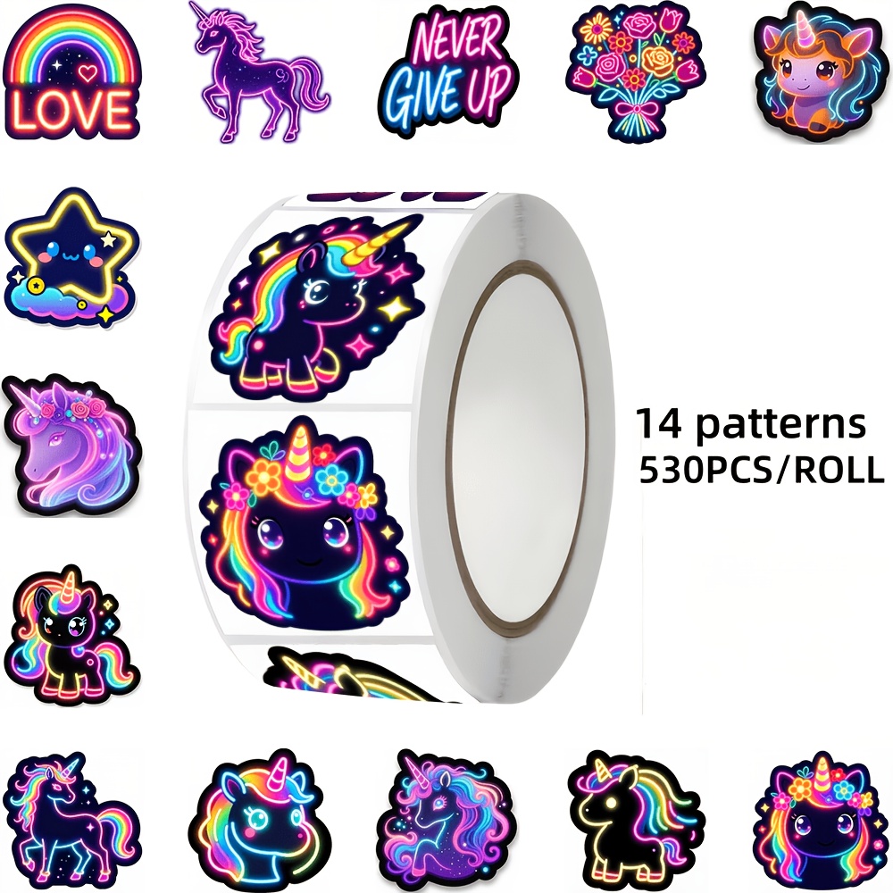 TEMU 530pcs Unicorn And Other Themed Stickers, 14 Designs, Suitable For Laptops, Tablets, Notebooks, Envelopes, Gift Boxes, Luggage Decoration, Ideal