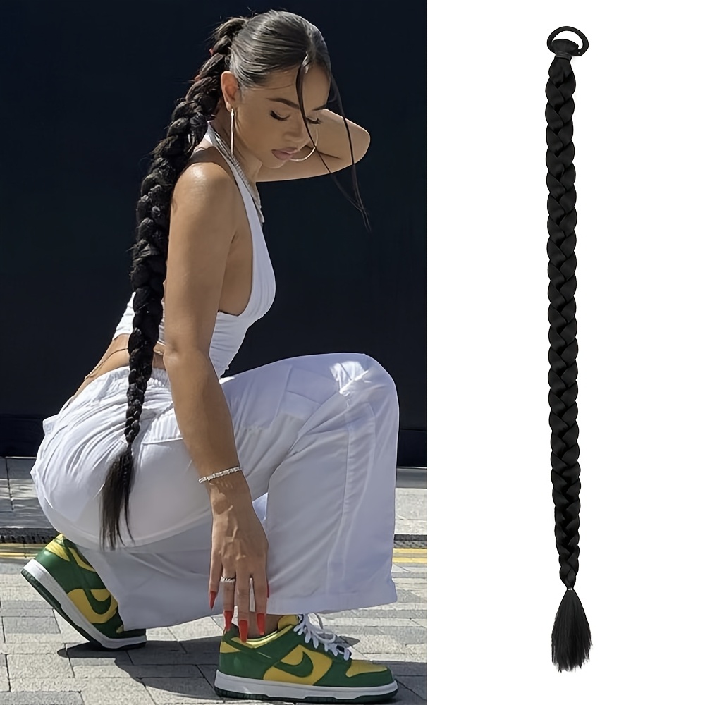 TEMU Peluca de fibra sintética de lujo extralarga de 34 pulgadas con de caballo - No requiere pegamento, cabello instantáneo, adecuada para fiestas ,