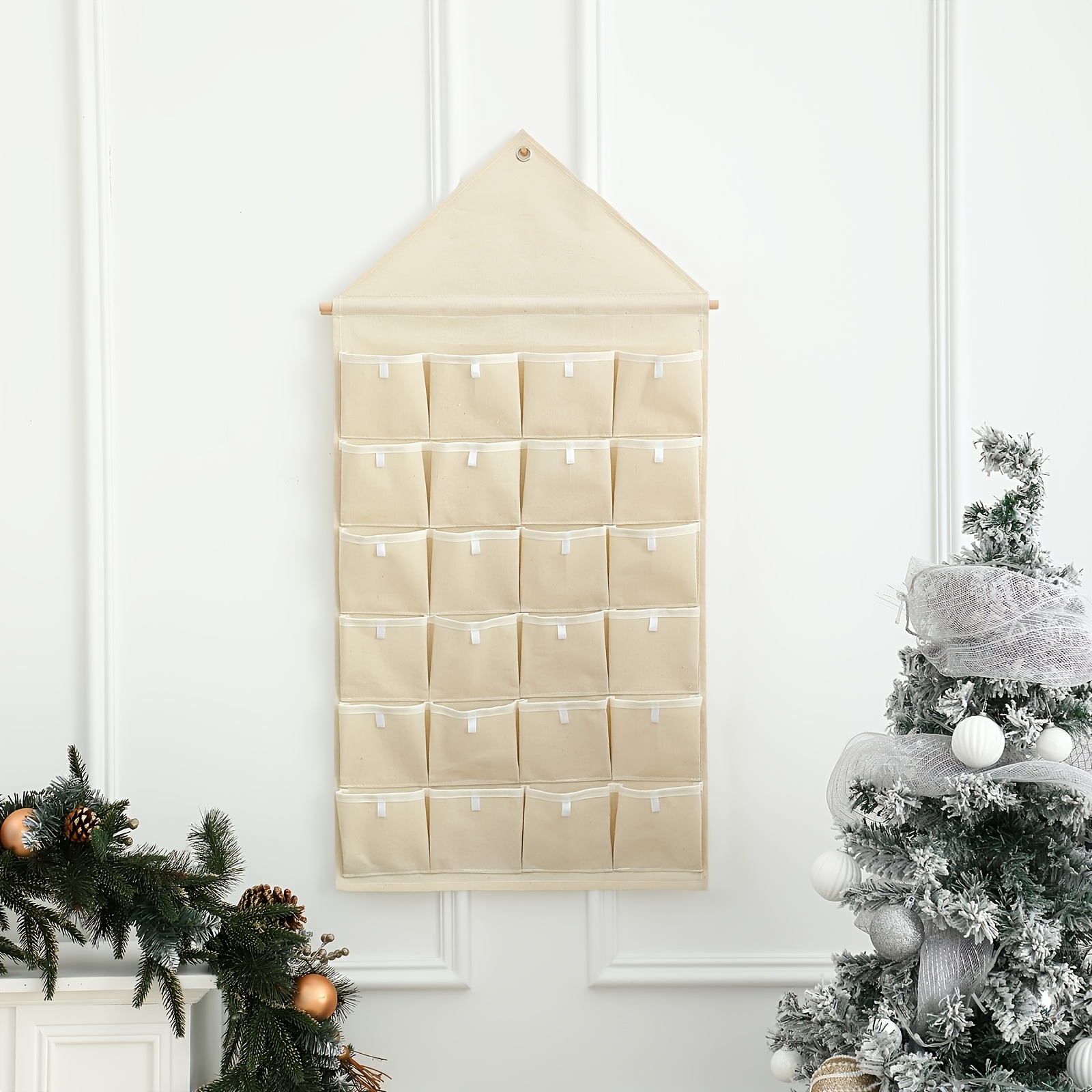 TEMU Calendrier de l'Avent en Tissu - Grand Sac de Rangement Suspendu à 24 Poches avec Poches Festives pour la Décoration de Noël à , Organisateur de