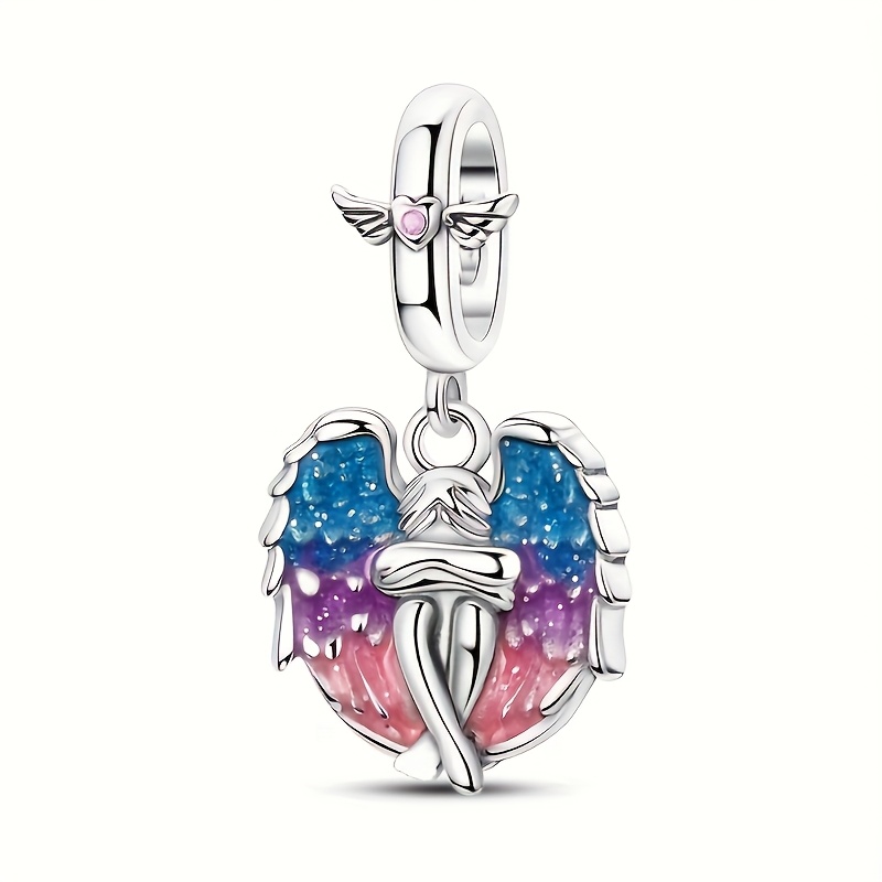 Image of 1pc 925 Silver Plated Colorful Winged Pendant Charm Pendant Bead Fits Women's Bracelet Jewelry Valentine's Day Gift