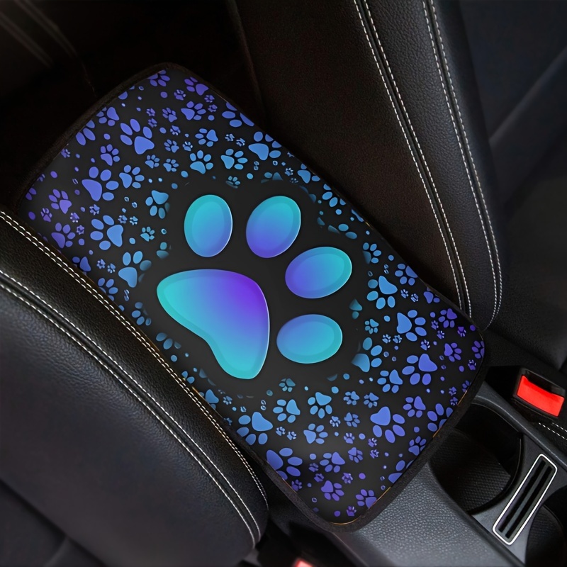 

1pc Blue Dog Paw Printed Car Car Armrest Box Cover Pad, Car Interior Decoration Accessories, Universal Automotive Car Armrest Box Cover Protector