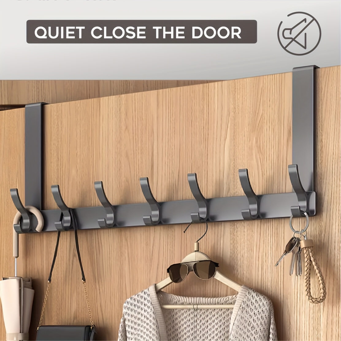 7 Hooks Over The Door Hanger, Multi-scene Hook Organizer For Rv, Bathroom, Dorm Room, Apartment Essentials, Space, Durable Metal