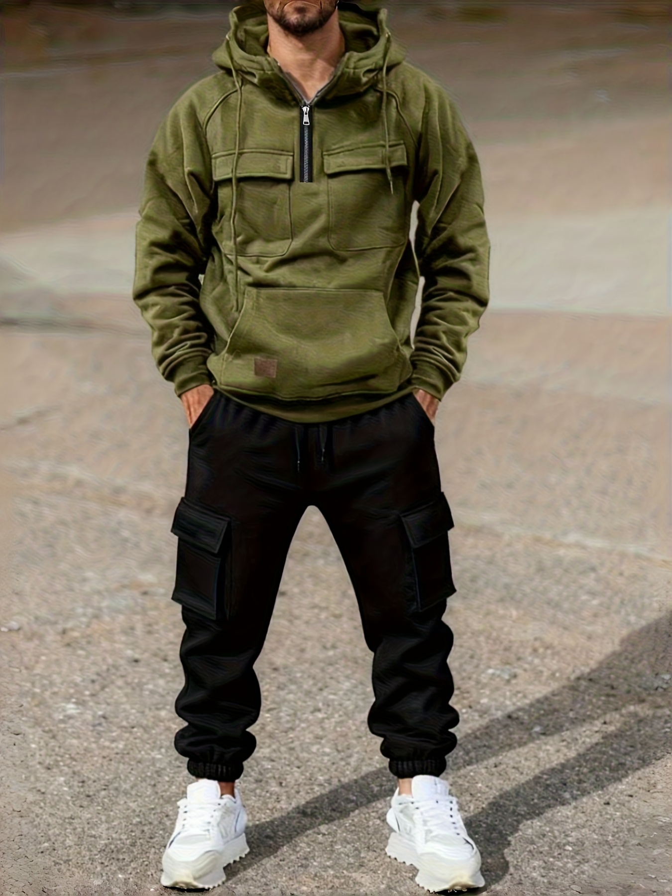Sweat-shirt Cargo Décontracté Homme - Demi-Fermeture Éclair Manches Longues Style Tendance