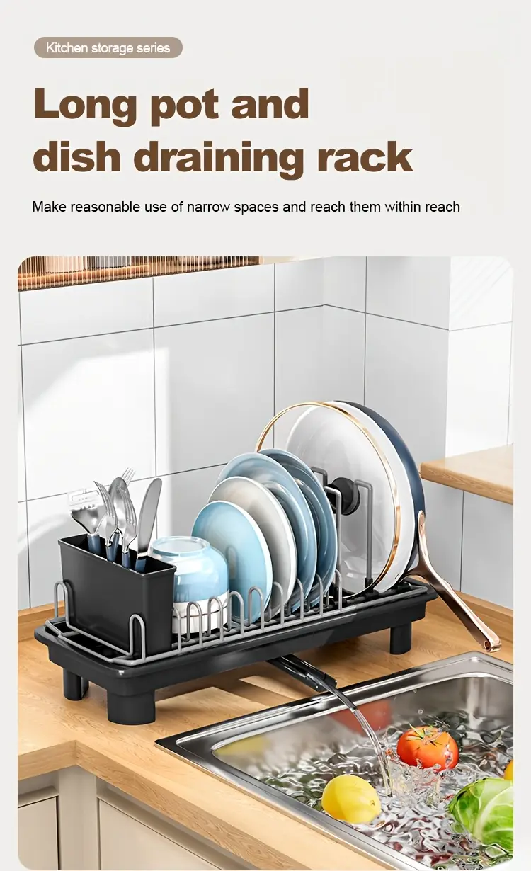 1pc dish drainer with drain tray under sink organizer for kitchen utensils pots pans cutting boards cups durable construction space saving countertop storage rack dish drying rack kitchen organization design kitchen accessory holder small Product details 0