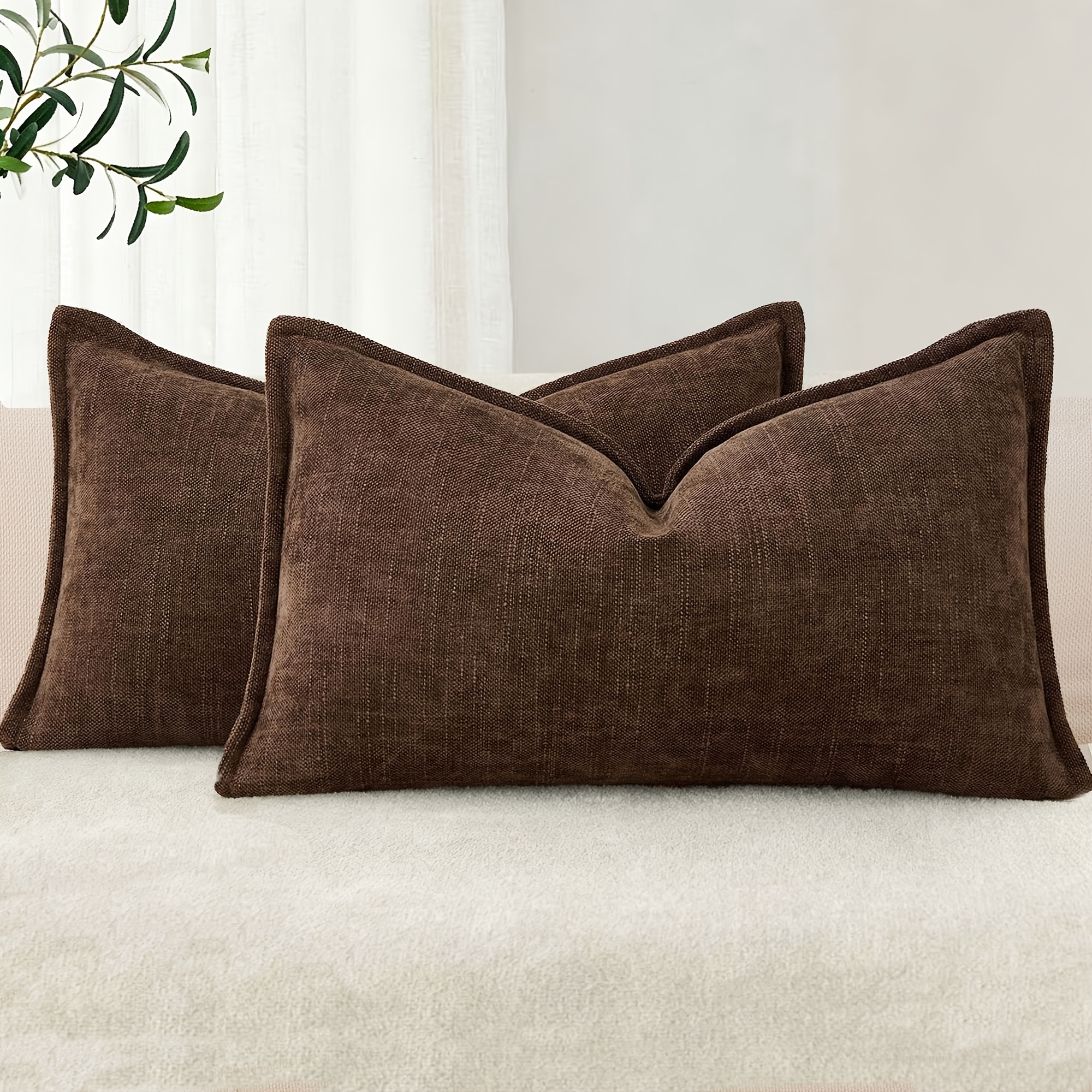 TEMU 2pcs Set, Embossed Texture Chenille Decorative Pillowcases, Square Accent Solid Color Pillowcase, Neutral Tone Farmhouse Style Cushion Cover,