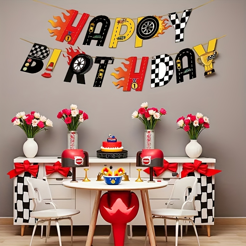 13pcs Racing Birthday Party Scene Decoration, Flag Pulling Set Decoration Items