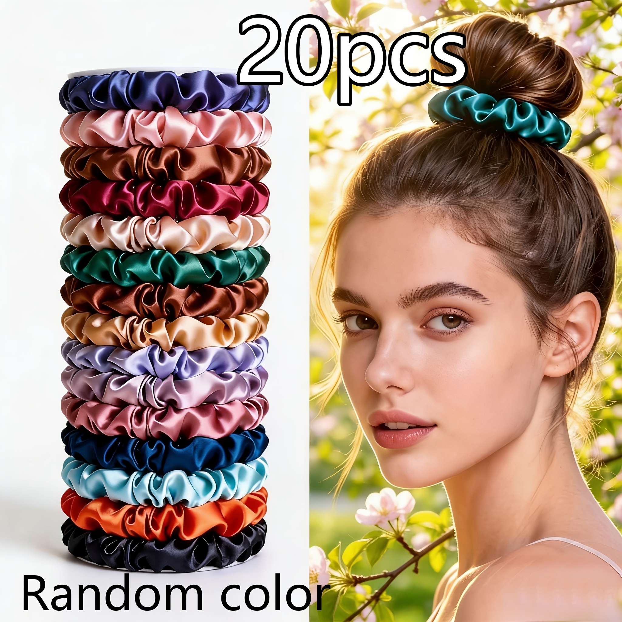 20  random multi color satin scrunchies high low ponytail and bun hair accessories versatile everyday hair ties