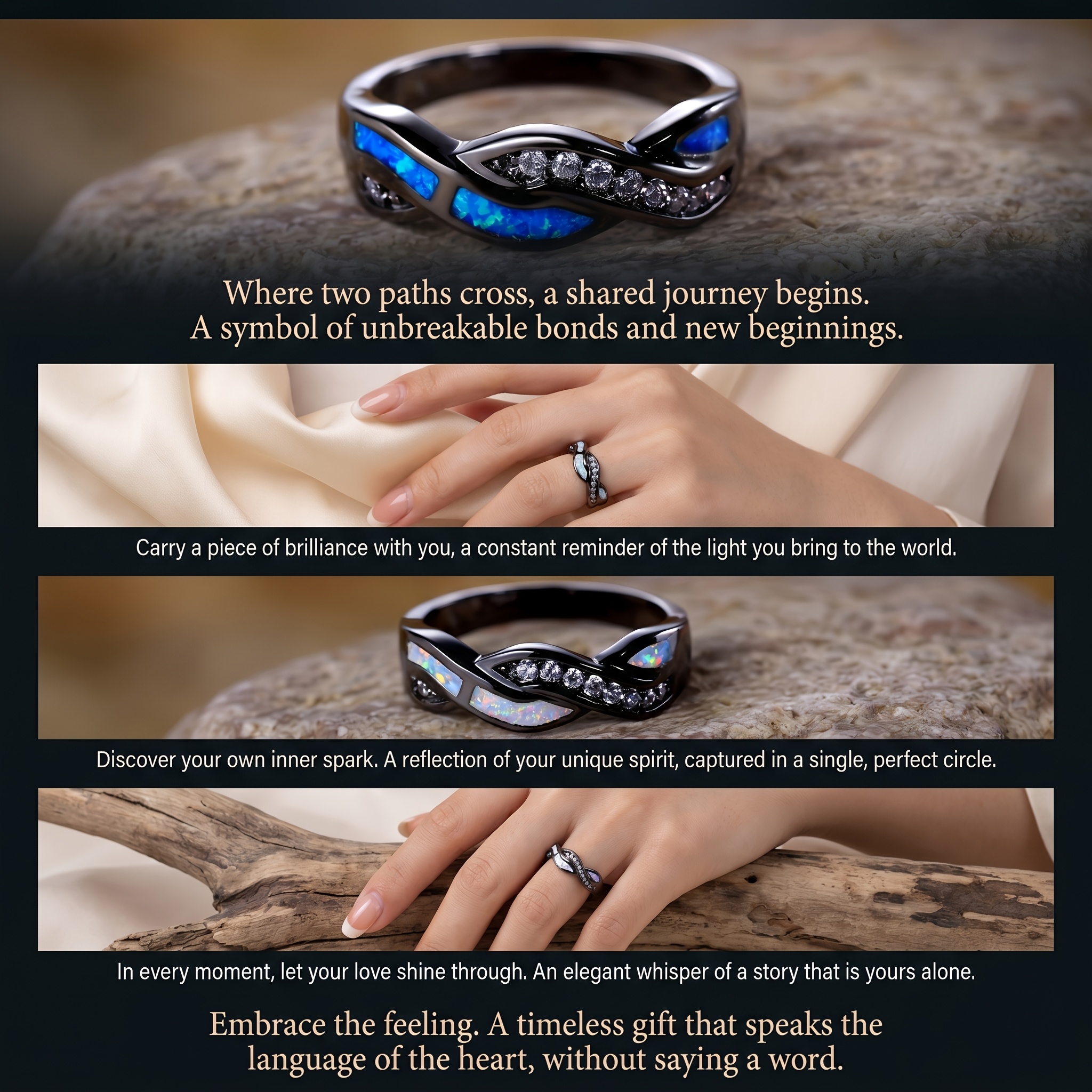1pc Gothic Celtic Black-Tone Plated Alloy Blue/White Infinity Twist Promise Ring Anniversary Gift