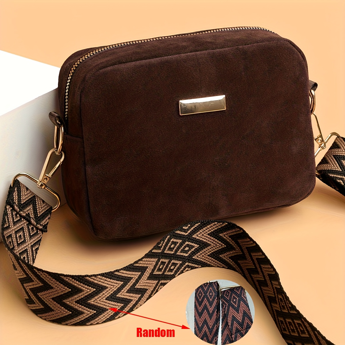 E-shop Wildlederähnliche Damen-Umhängetasche in Vintage-Optik, Einfarbig, Bohemian-Stil Schultergurt, Vielseitige Casual--Schultertasche,