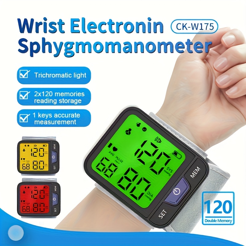 automatic wrist blood pressure monitor with voice 3 color backlit digital lcd display 240 memory storage for dual   portable adjustable cuff bp device for home use Product details 2