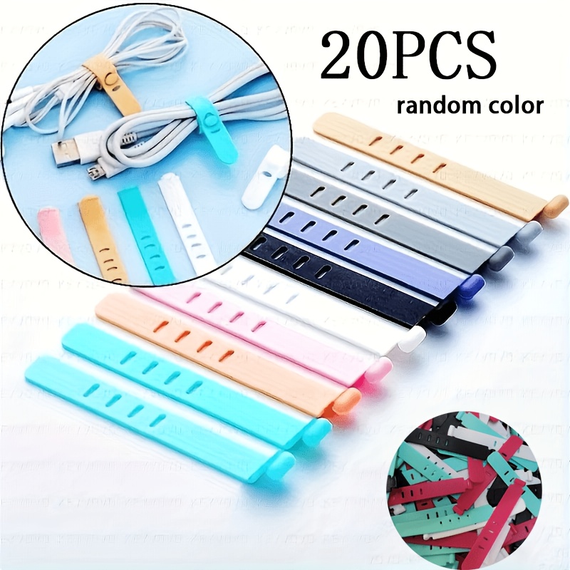 20pcs Anti-loss Earphone Storage Straps Data Cable Protectors Storage Bands Buckles Creative Cable Organizers Cable Ties Random Colors
