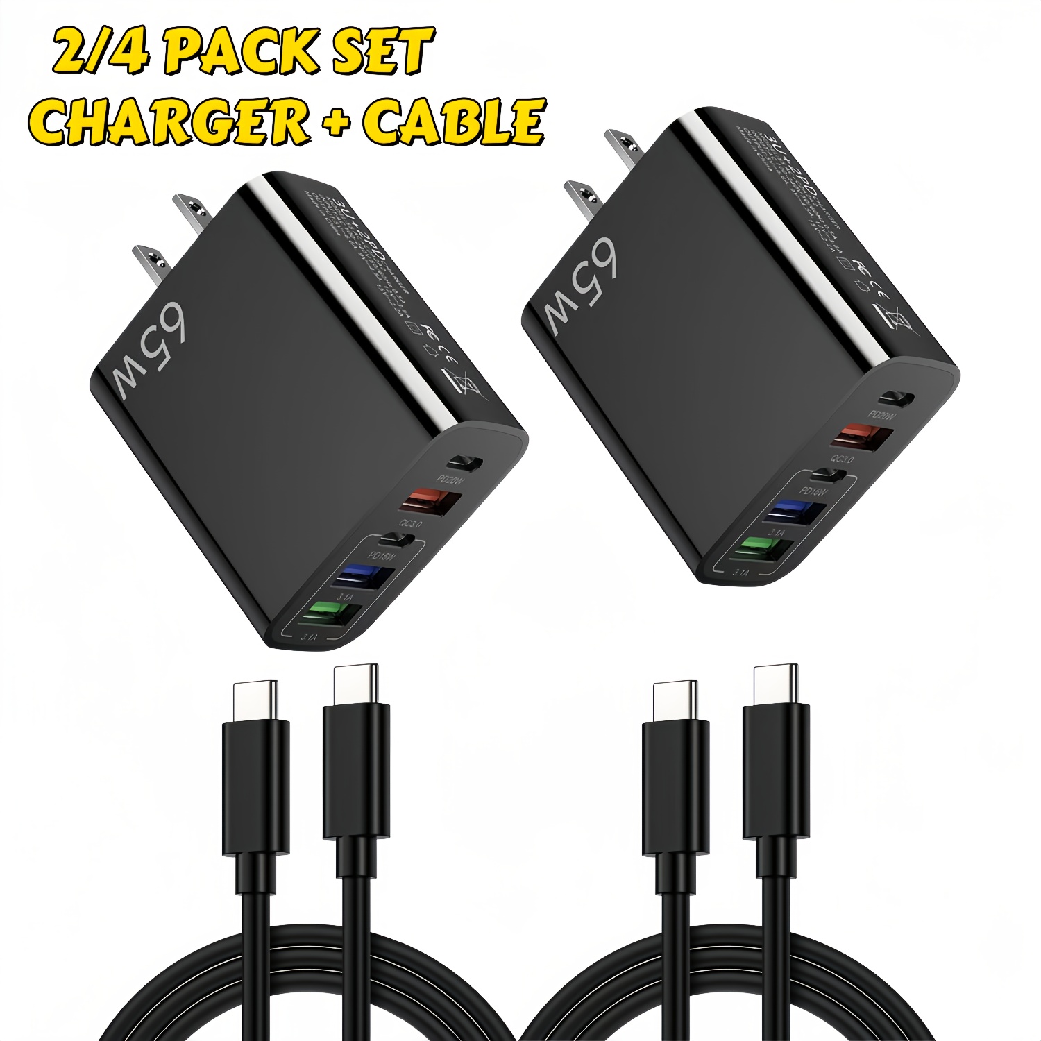 2/4pcs cargador rápido usb-c 65w, cargador de pared usb-c de 5 puertos con puertos dual pd + enchufe dual qc, de carga rápida multi-puerto tipo-c, compatible con varios tipos de teléfonos, - dz00020 Detalles del producto 1
