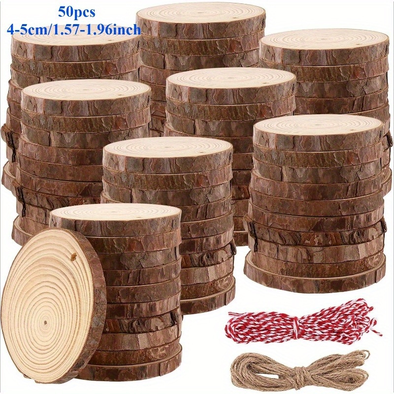 50pcs 4-5cm/1.57-1.96inch Wooden Discs With Holes, Wooden Rings, For Diy Art And Crafts Round Discs Plate Christmas Decoration.