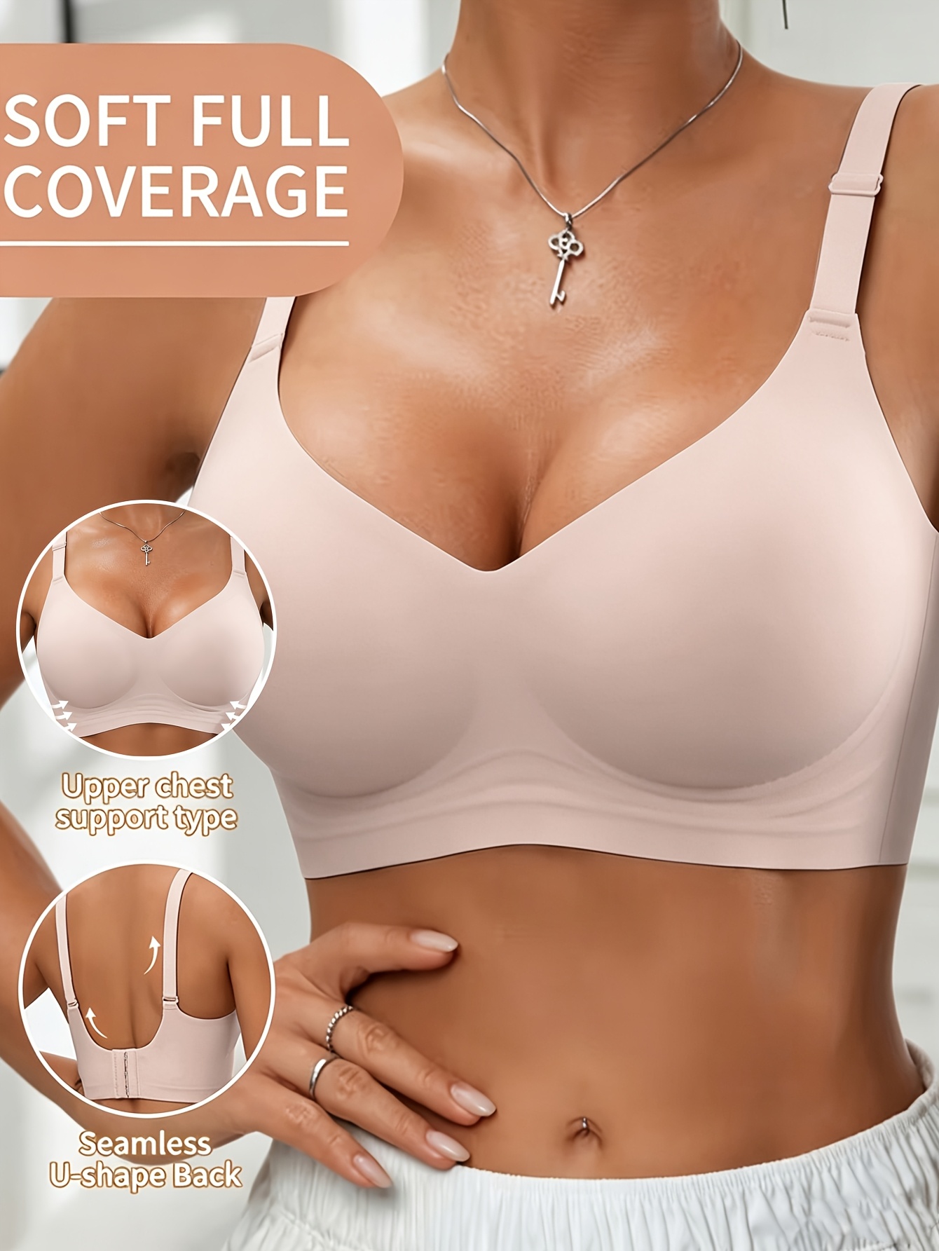 a wireless seamless womens bra with a push up and uplifting effect designed for   it features adjustable shoulder straps and a back clasp made from breathable material suitable for loungewear or sleepwear
