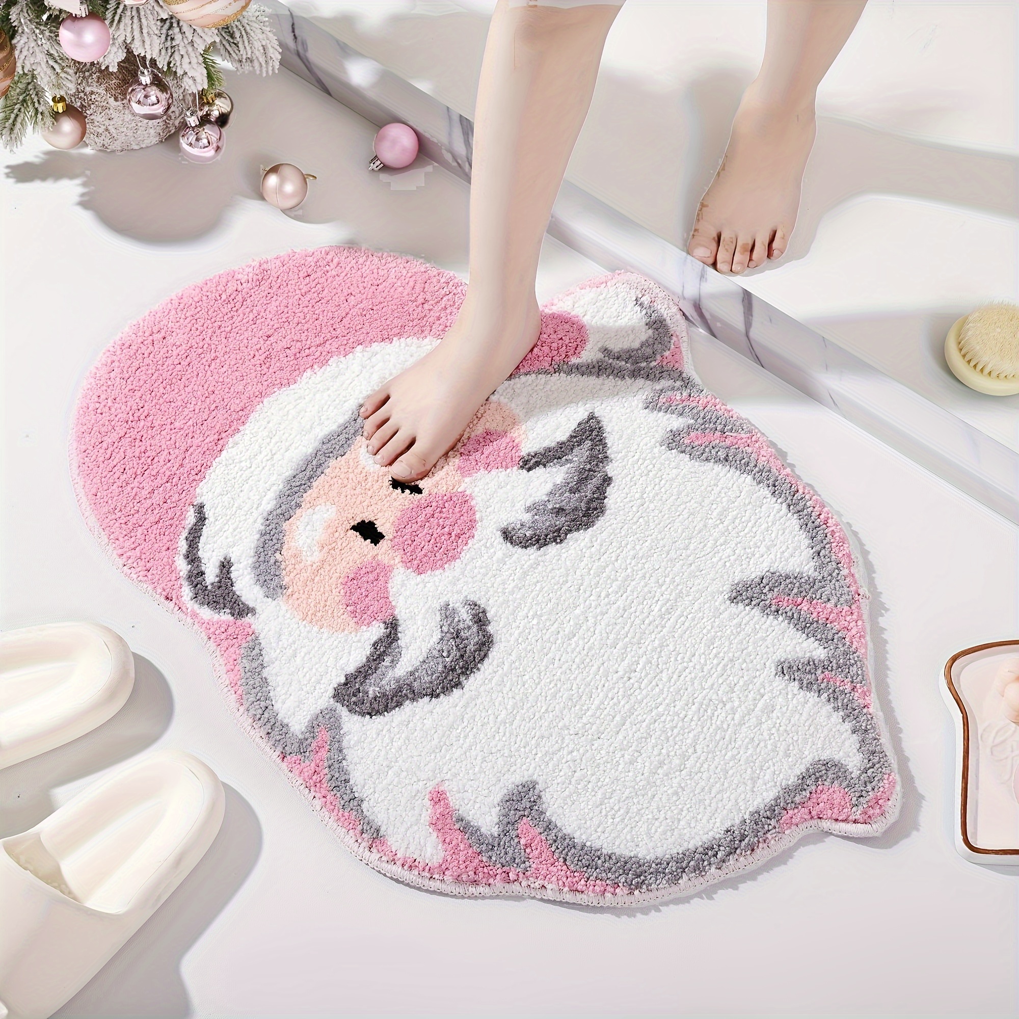 

1pc Santa Claus Christmas Bath Mat - Soft, , , Non-slip, Absorbent, Door Mat For Home Decor, Machine Washable, Irregular Shape, Polyester