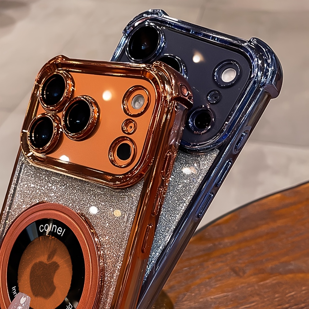 shockproof stand phone case with electroplated laser glitter suitable for iphone 17 16 15 14 13 12   pro   it features a stand and supports wireless charging making it a great gift for friends or   Product details 2