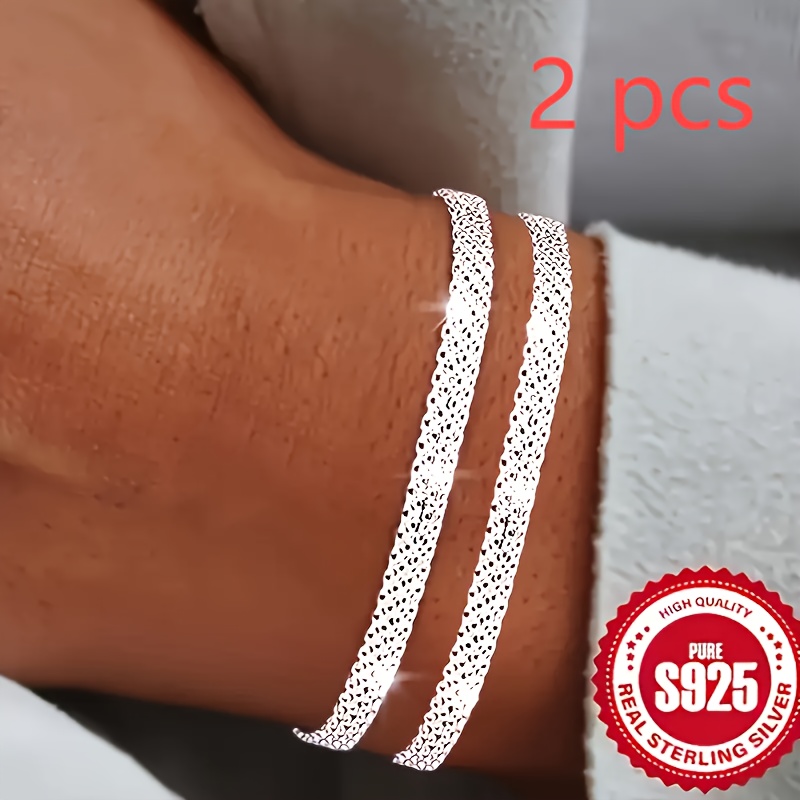 2pcs S925 Pure Silvery Unisex Mesh Chain Bracelets