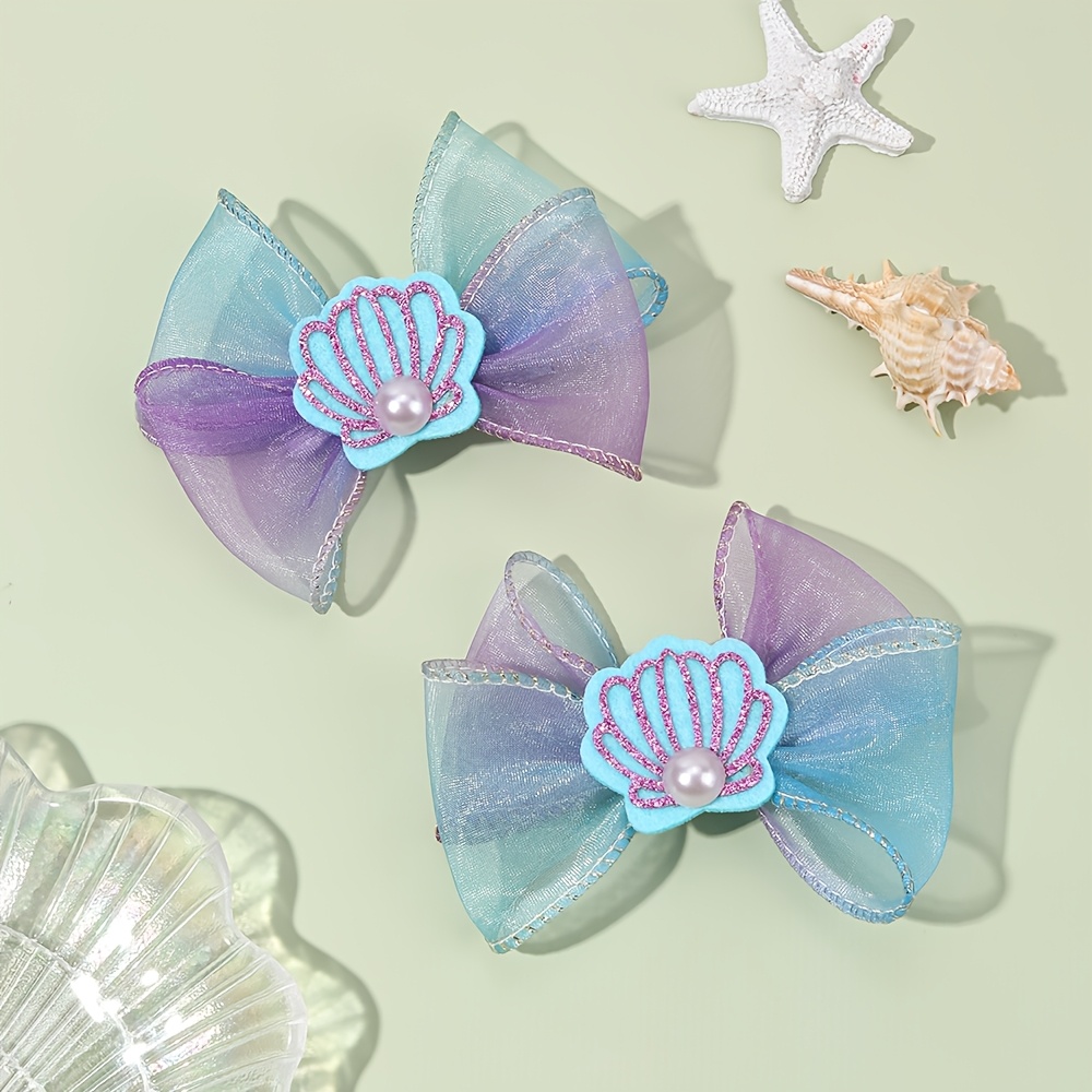 TEMU 2 stuks Zoete Schelp Tule Strik Haarspelden voor Paarse Blauwe Tule Strik Haarspelden Elegante Haaraccessoires voor Gala's & Fashion Styling