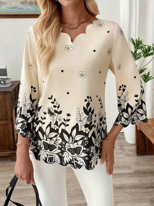 elegante damesmode gedrukte top, golfzoom trui