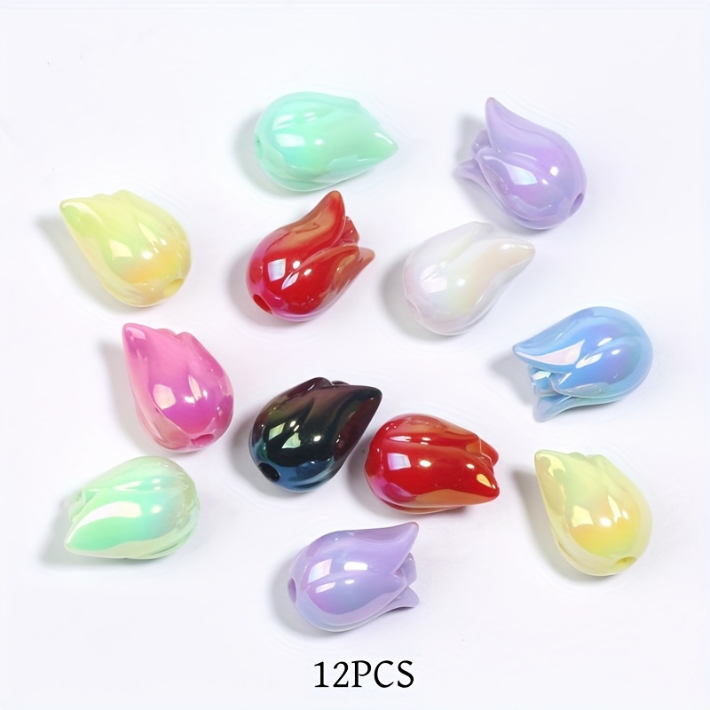TEMU 12pcs Of 12x16mm Random Solid Color Plated Tulip Acrylic Beads, For Making Jewelry Diy Creative Bracelets, Necklaces, Phone Charms, And Other