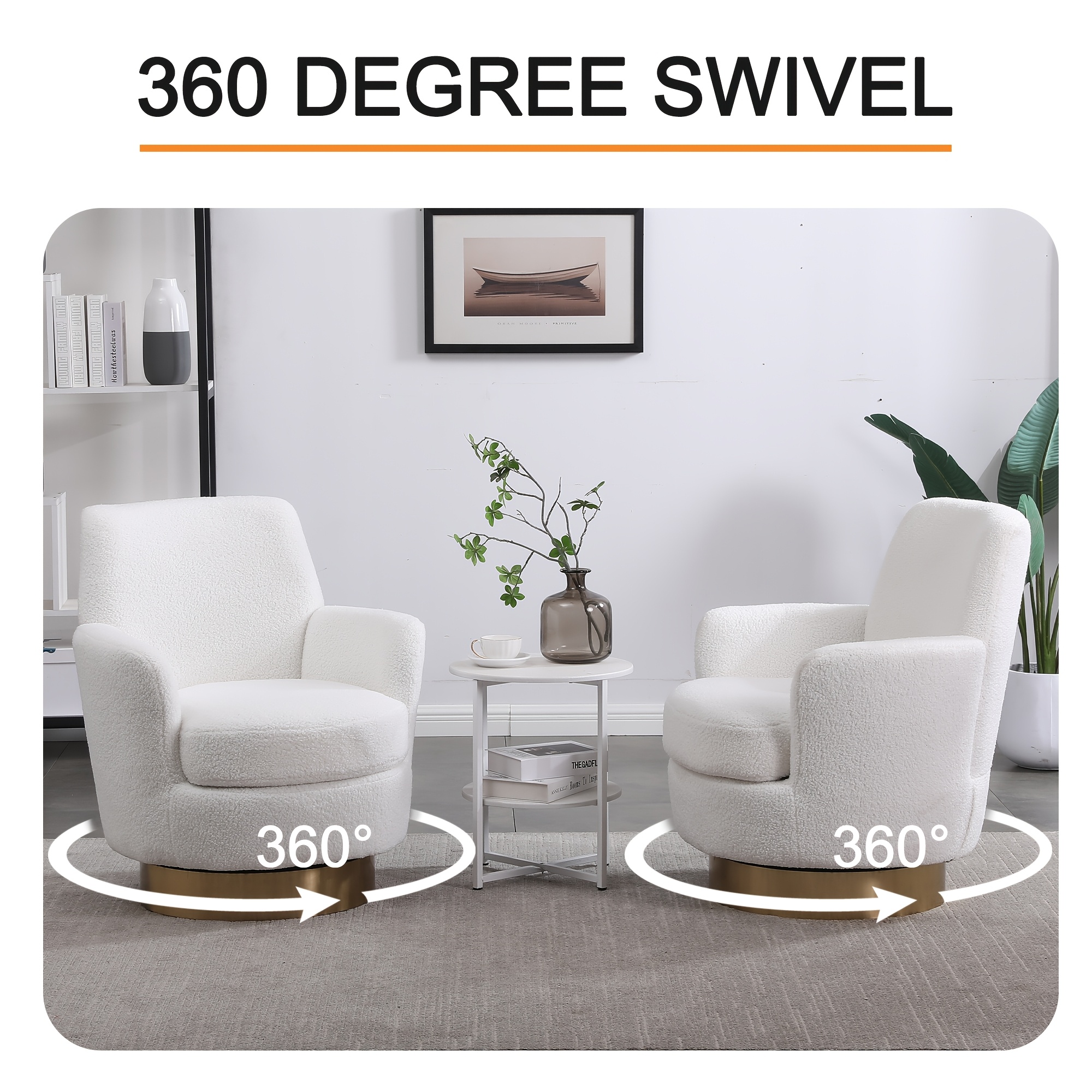 360° Rotatable Bedroom Comfort Cinema Chair with Golden Stainless Steel Base Circular Bar Stool ( Set Of Two)