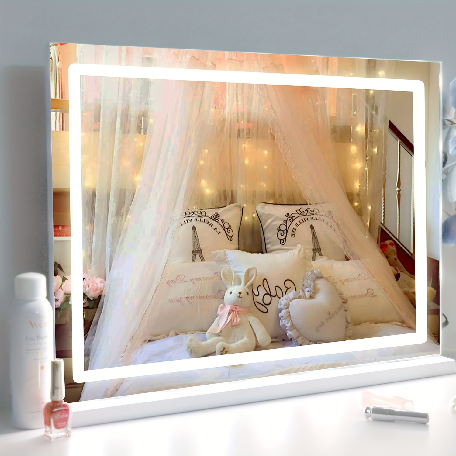 

Vanity Mirror With Lights, Large Led Lighted Mirror With Usb Charging Port, Smart Touch 3 Colors Dimmable, Touch Control For Bedroom, White