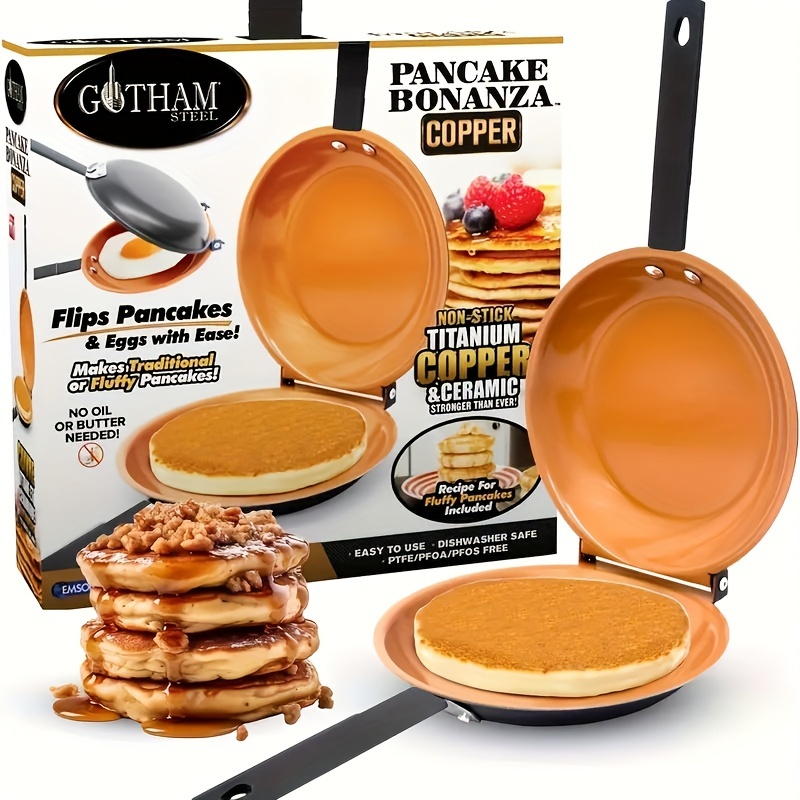 

1pc Faridabio Steel Double-sided Pan - Nonstick Copper, Flipping For Pancakes, Omelets, Frittatas, Large Size, Dishwasher Safe, Metal , For / Kitchen Use, Suitable