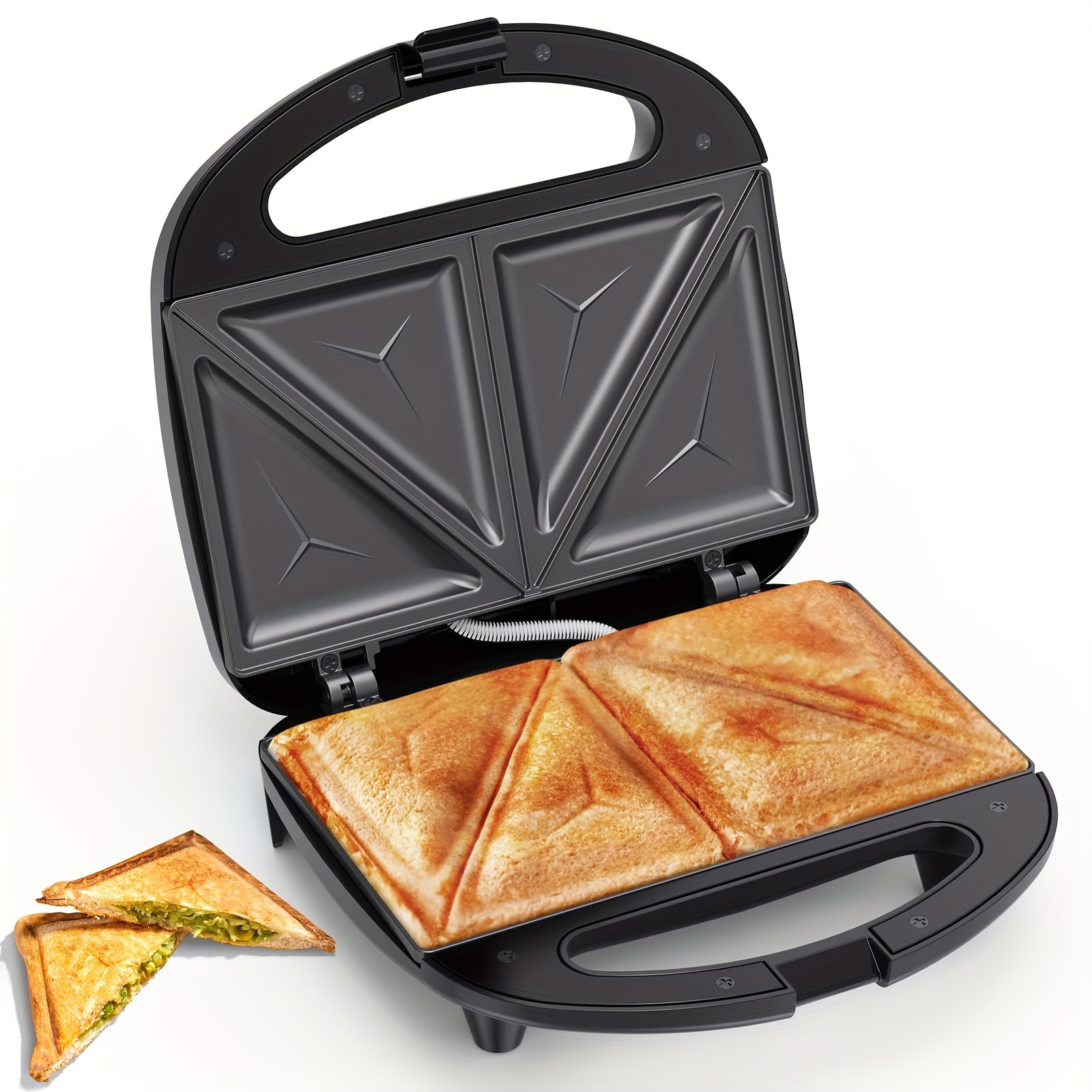 

Abs07 Sandwich Maker With Triangle Plates, 2 Slice Non-stick Maker, Indicator Lights, Cool Touch Handle, Easy To Clean And Store, 750w