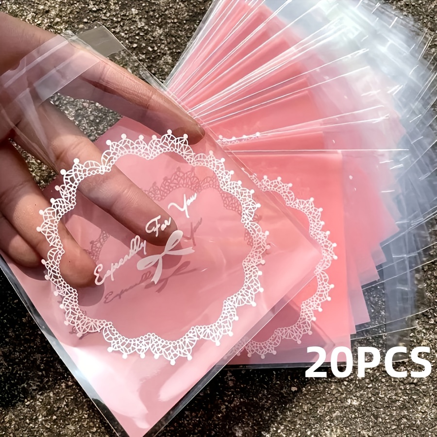 20/50pcs Sweet And Cute Bow Printed Gift Packaging Bag,bohemian Cute Self Sealing Lace Souvenir Packaging Bag, Wedding, Anniversary, Graduation, Birthday Party Packaging Souvenir Gift Bags