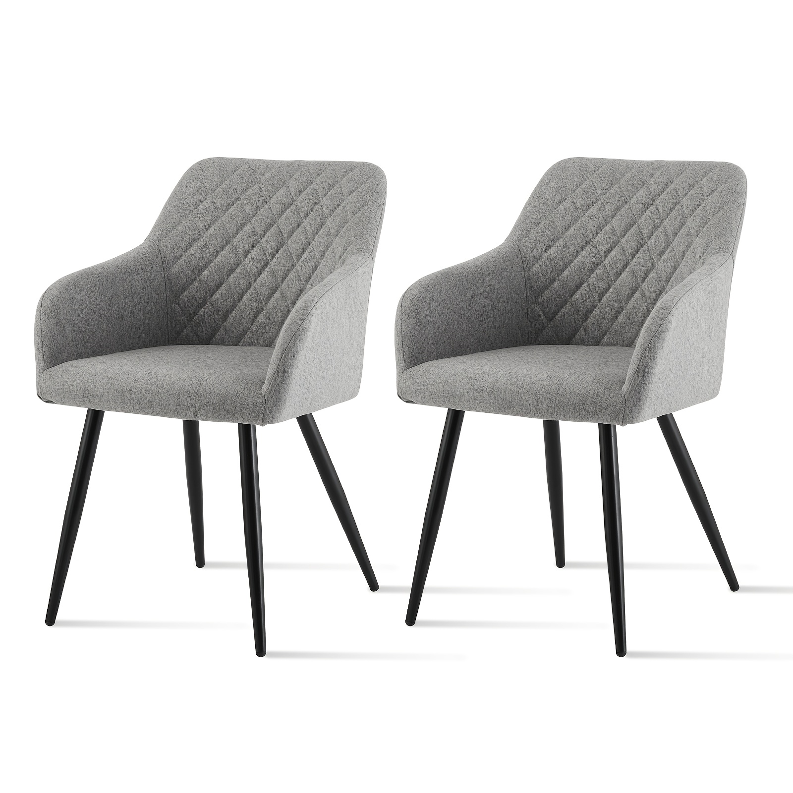 Image of A Set Of 2 Linen Dining Chairs, Modern Kitchen Chairs With Armrests, Backrests And Iron Legs, Upholstered Armchairs, Living Room Office Guest Reception Chairs