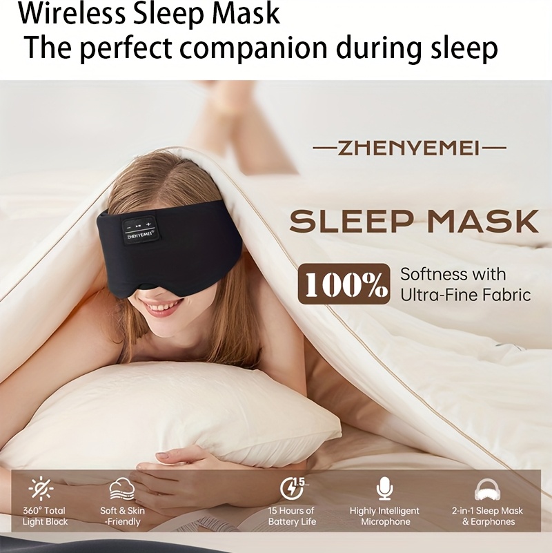 [ZHENYEMEI Sleep Mask] ZHENYEMEI Sleep Mask | 15 Hours Extended Battery Life | 3D Zero-Pressure Side Sleeping Design | 100% Complete Light Blocking | Includes Earplugs + Storage Box | Multiple Colors