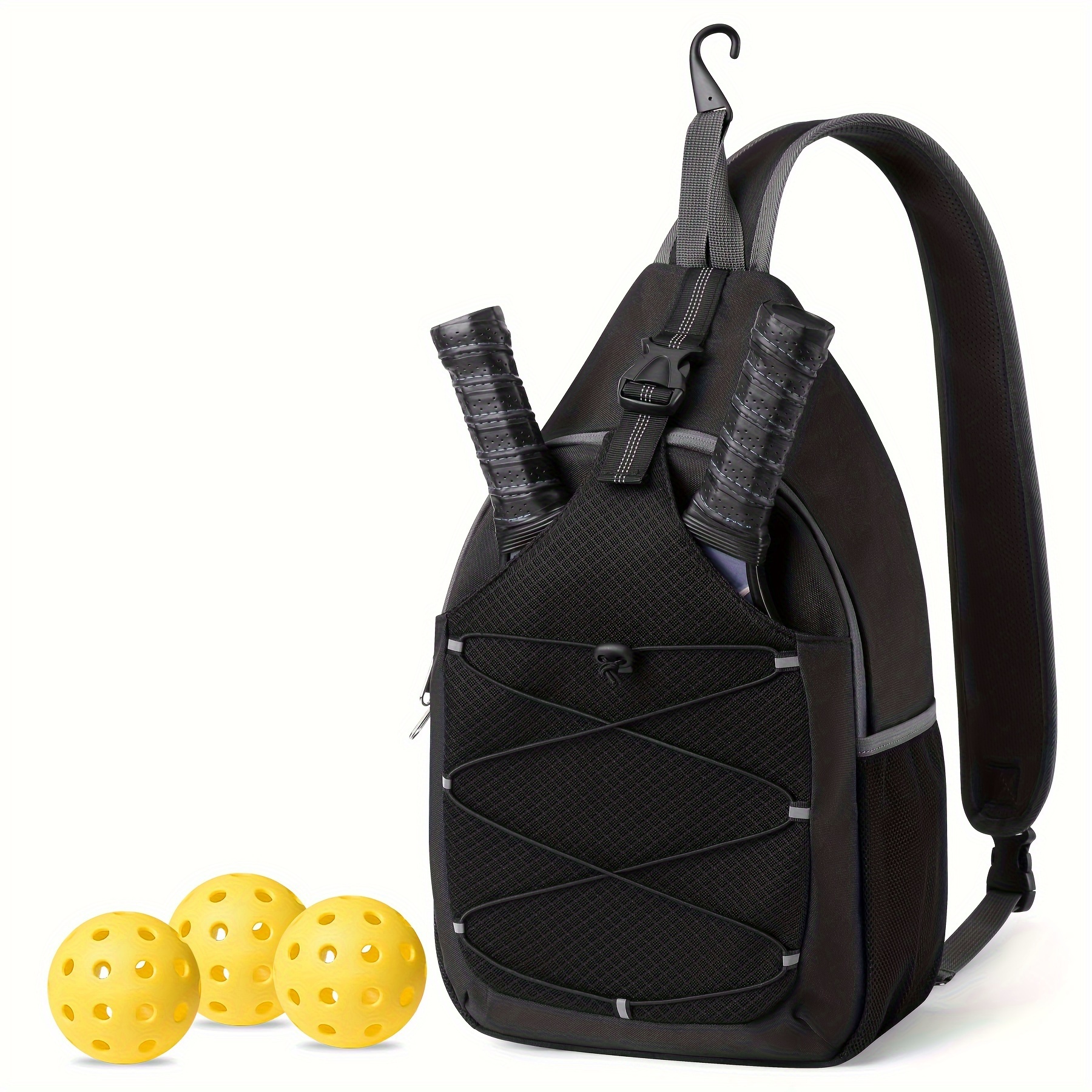 

Small Pickleball Bag For Women Men, Adjustable Pickleball Sling Bag With Fence Hook Water Bottle Holder