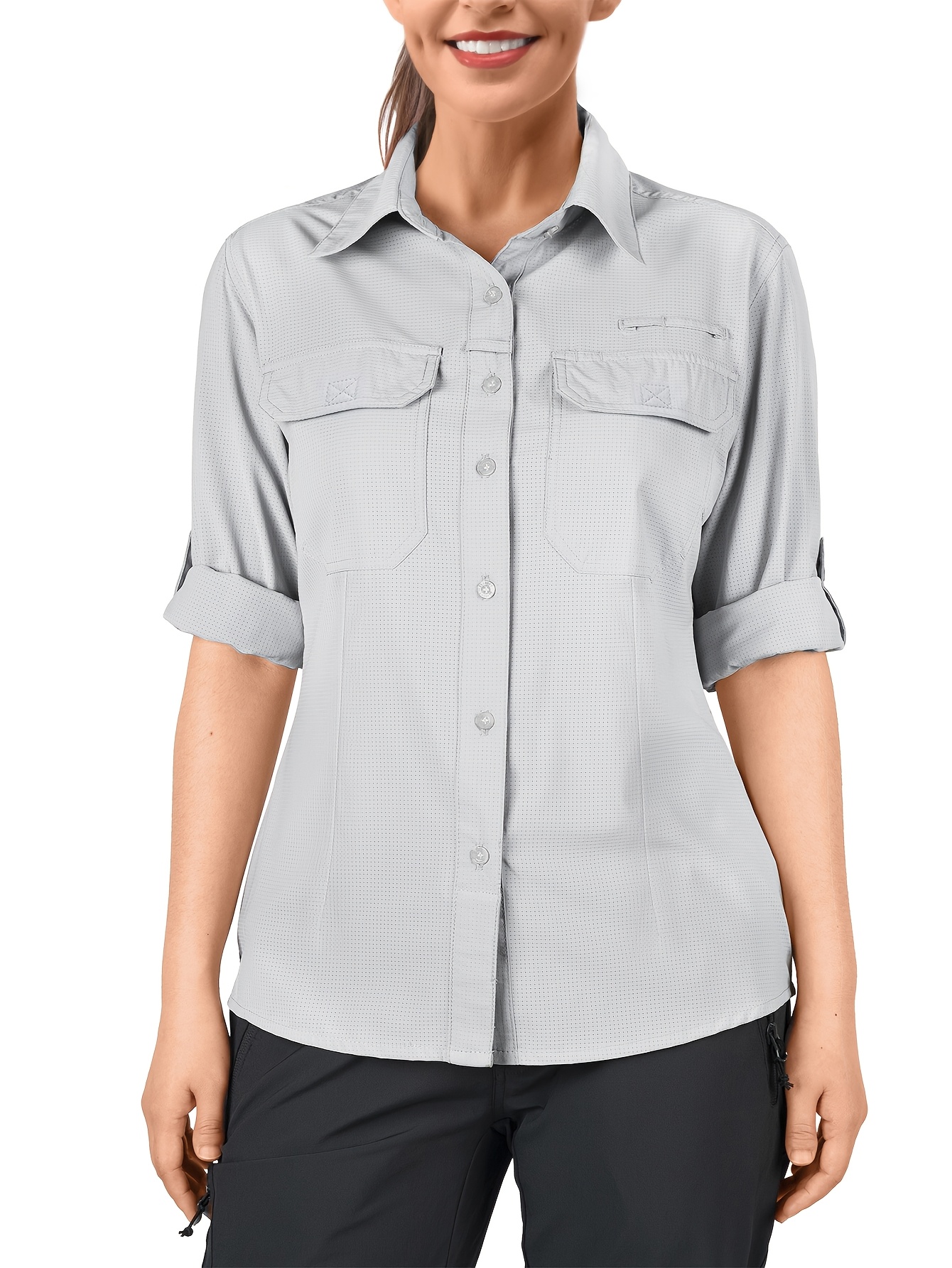 33 000ft womens shirt quick dry long sleeve button up blouse lightweight shield top for outdoor activities hiking fishing   machine washable womens travel shirt fishing attire relaxed fit   women