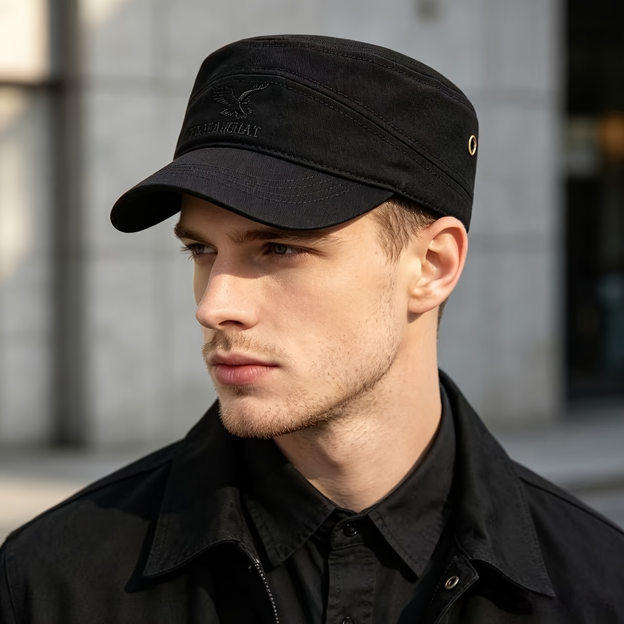 Flying Eagle Embroidered Flat Top Cap for Men