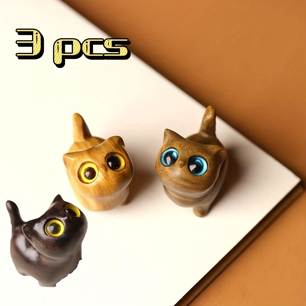 

3 Pieces Of Wood Carvings Curious Kittens Animals Creative Wooden Cute Cats Playing Hand-held Pieces Birthday Gifts