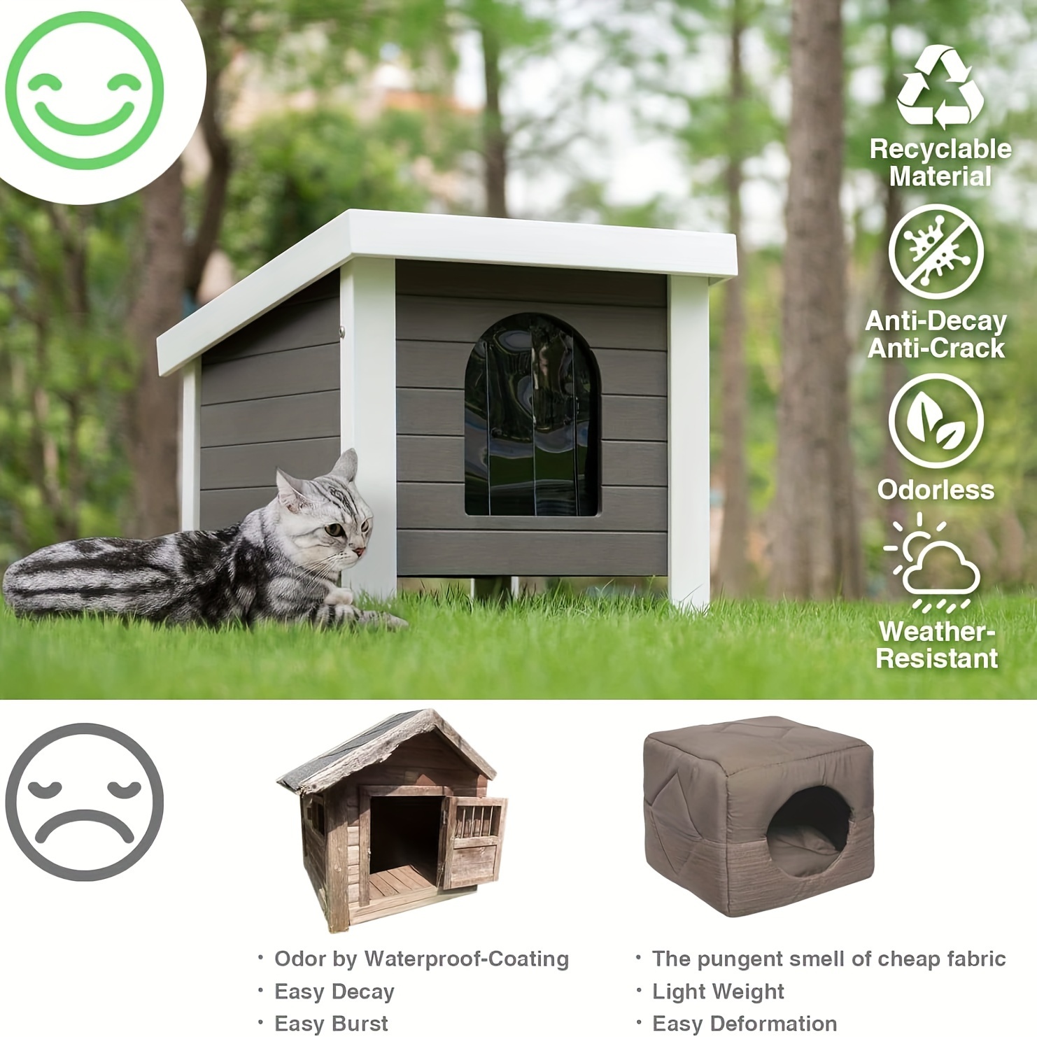 

Outdoor Insulated Cat Shelter, New Material Ps Weatherproof Feral Cat House, Waterproof Cat House For Outdoor Cat, Openable Roof, Elevated Feet For Patio, Lawn, Backyard, Grey