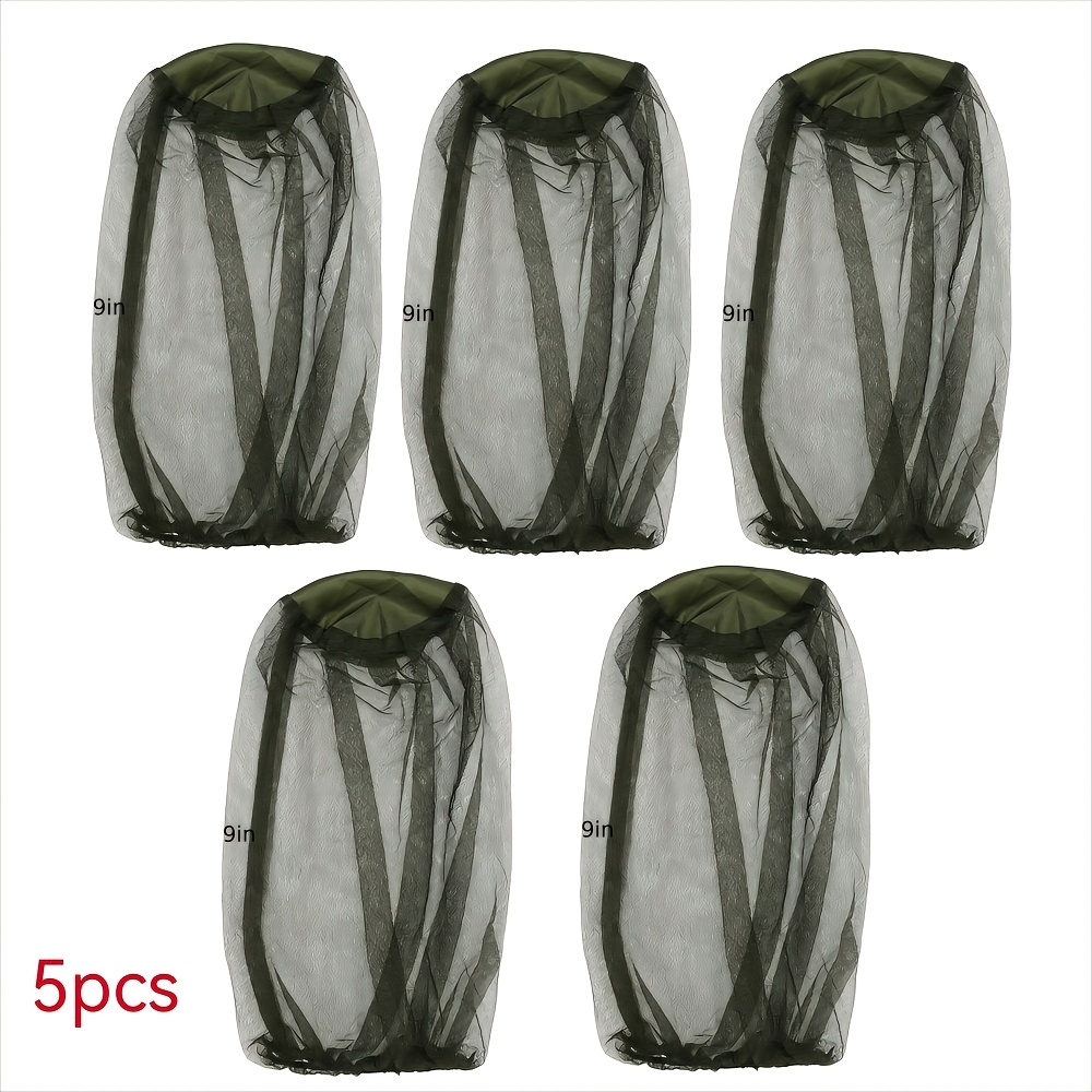 Extra Large Net 5pcs Set | Mesh, Breathable, Compatible With Hats | Anti-, Anti-fly, Anti-gnat | Ideal For Camping, Hiking, Fishing, Hunting | Olive Green