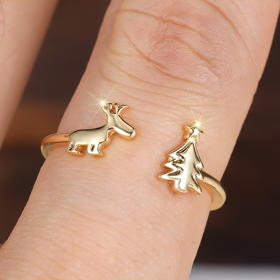 

Elegant Simple Adjustable Cuff Ring Set With Deer And Christmas , Copper Fashion Jewelry For Women, Christmas And Parties