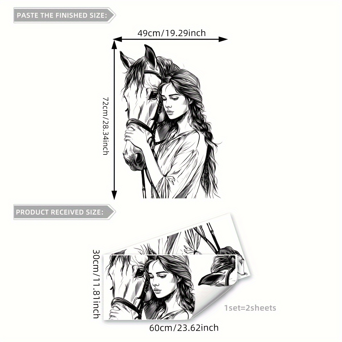 Image of A Set Of 2 (30*60cm*2pcs) New Style Wall Stickers Featuring A Profile And Horses, Suitable For Decorating The Bedroom Or Living Room Background Wall, Self-adhesive Ms7211-yc